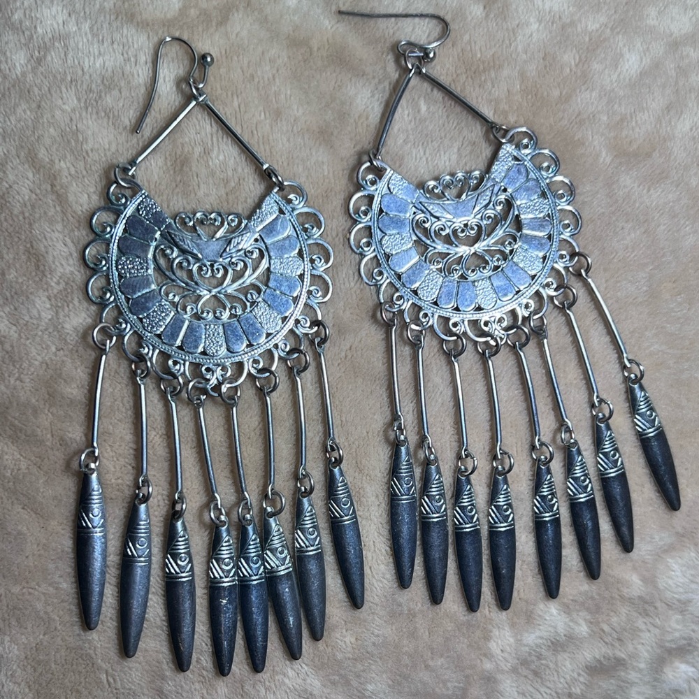 Bohemian, dream catcher silver earrings